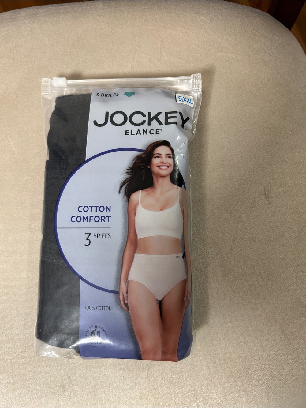 NEW- size 9 black Jockey Elance Women's Cotton Briefs - Black (3 Pack)
